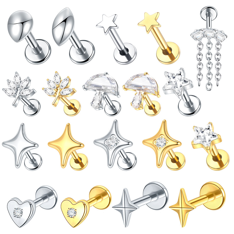 Flat Back Labret Stud - 1/5 pçs g23 titânio orelha cartilagem