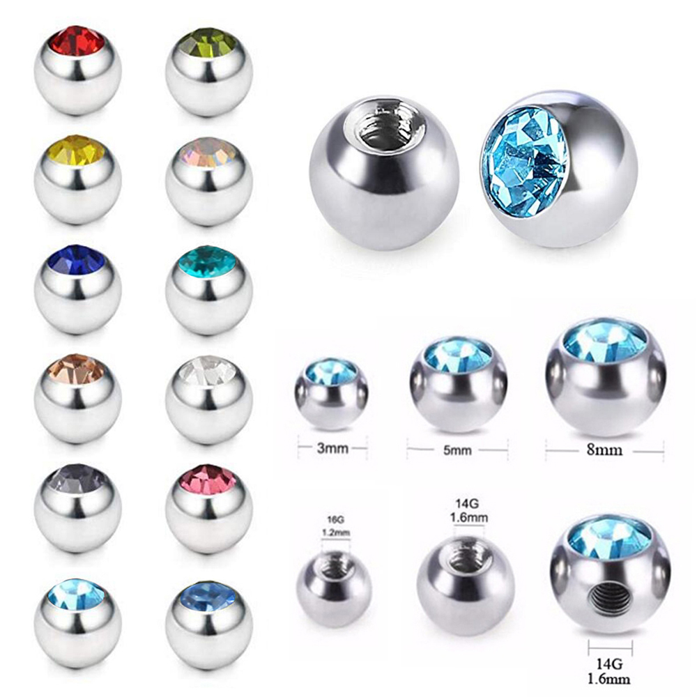 Body Jewelry Replacement Ball - Aço inoxidável CZ Cristal Parafuso Buraco