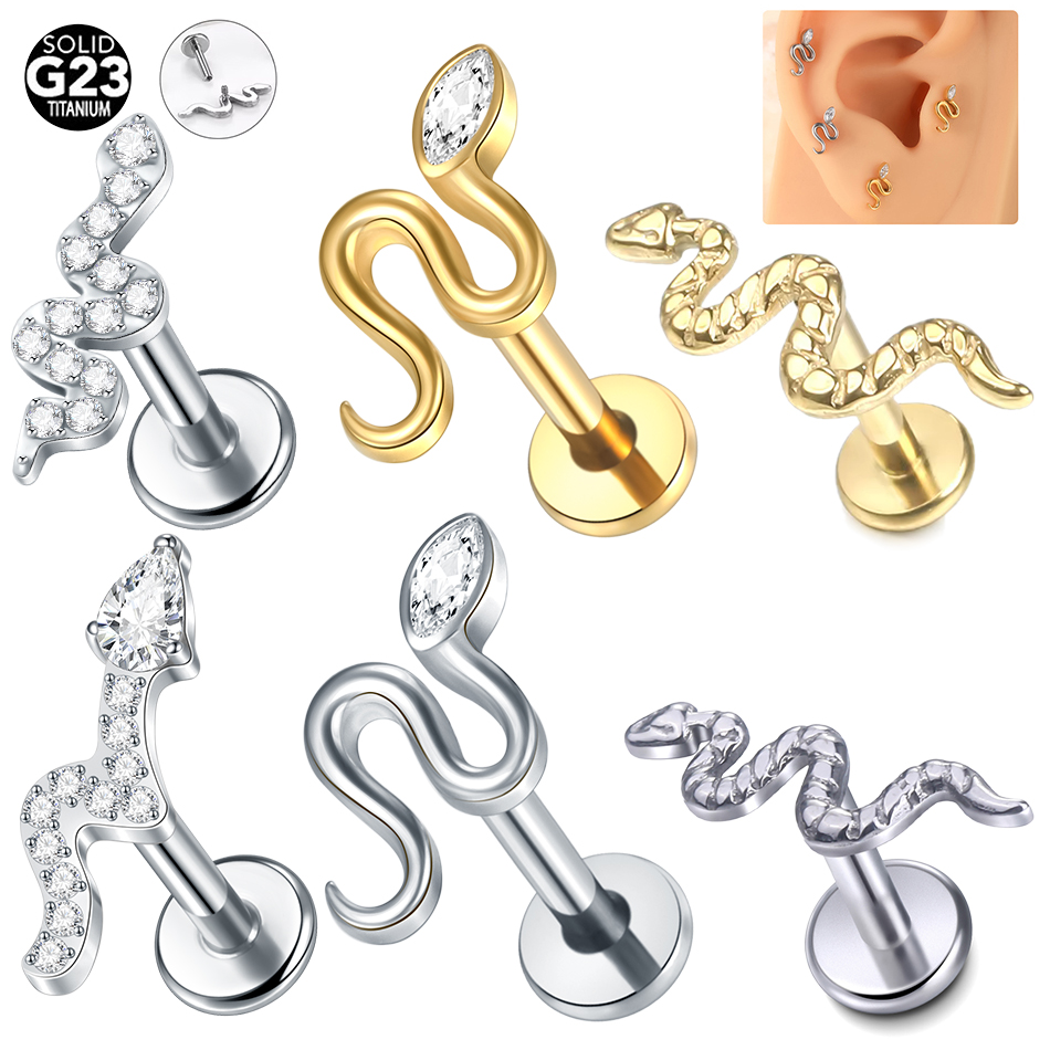 Flat Back Labret Stud - 10 pçs/lote titânio viper cobra cz
