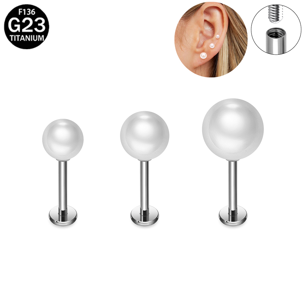 Flat Back Labret Stud - Brincos de pérola de titânio ASTM
