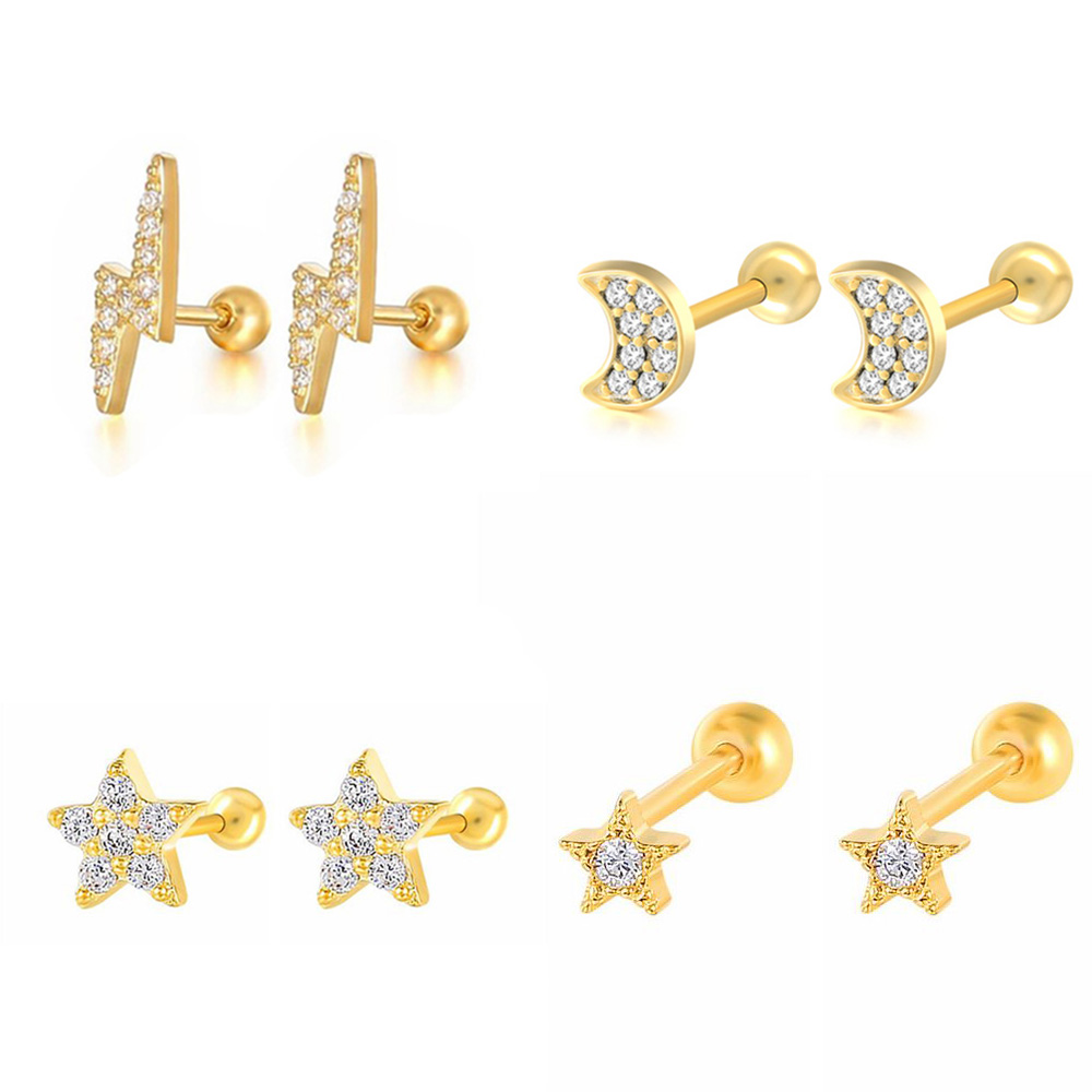 Tragus Flat Back - Estrela lua cartilagem brincos para mulheres