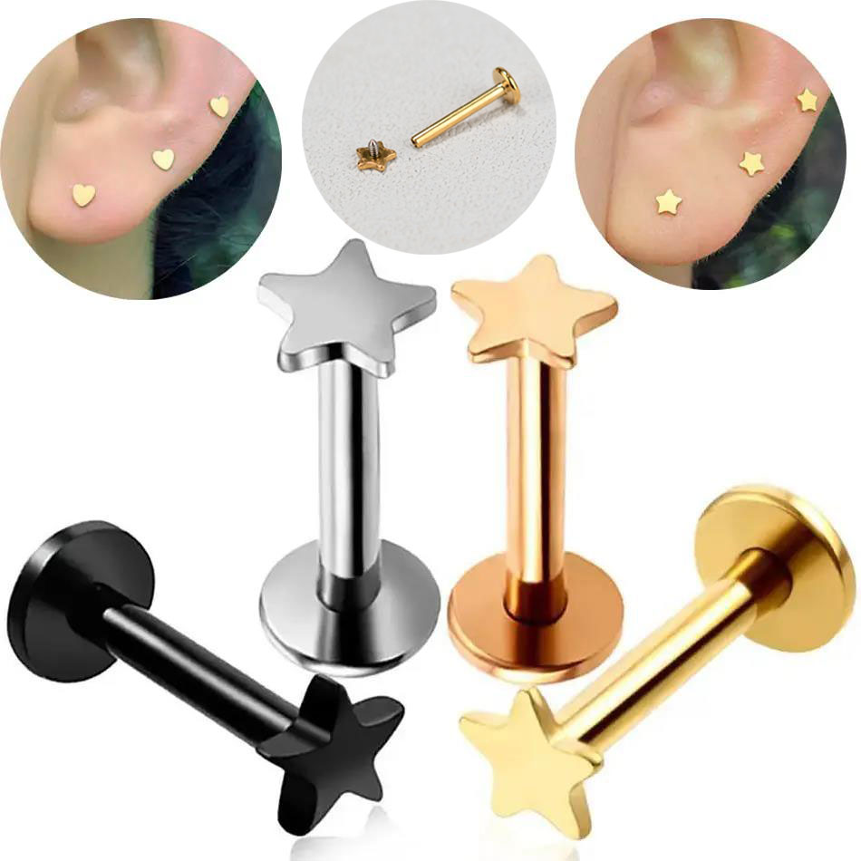 Flat Back Labret Stud - 16g piercing titânio aço rosca interna