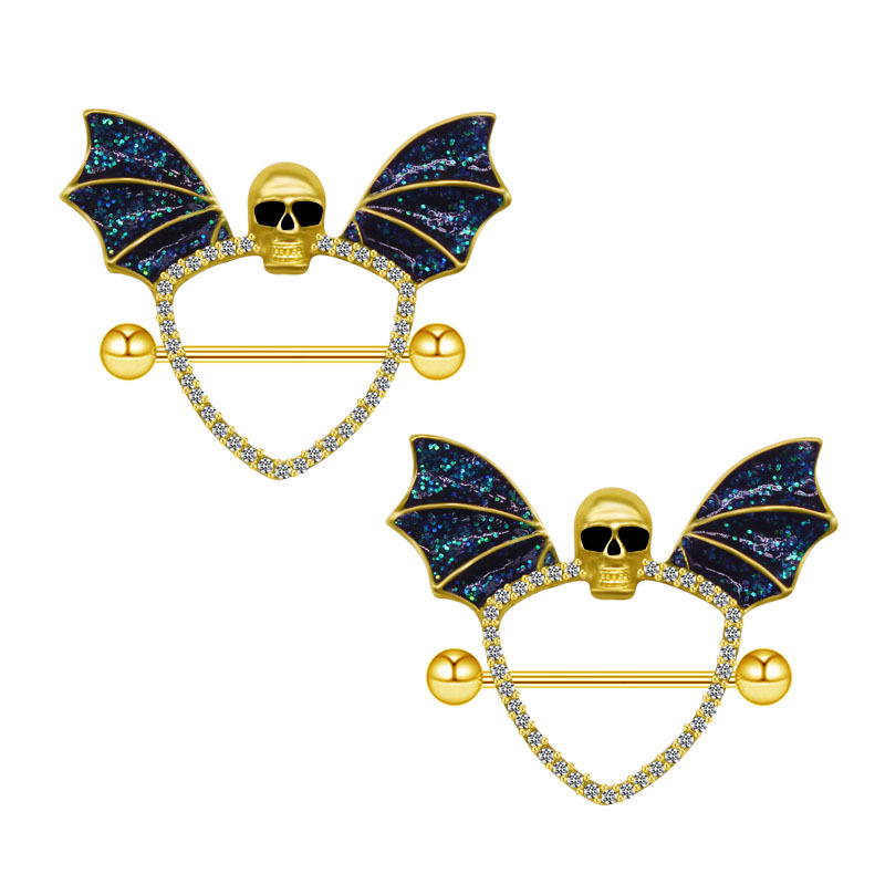 Body Piercing Quality Jewelry - Bling-Crânio Asa Bat Preto Mamilo Stud