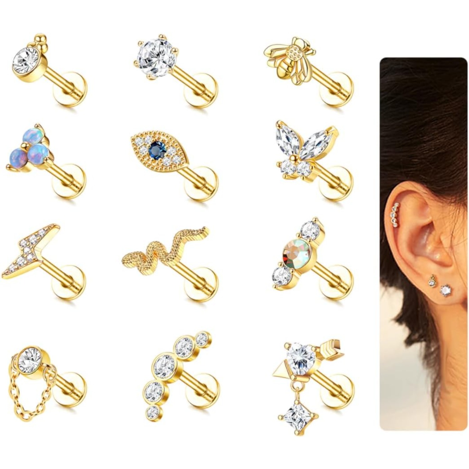 Tragus Flat Back - Bobisty 1 peça brincos de cartilagem