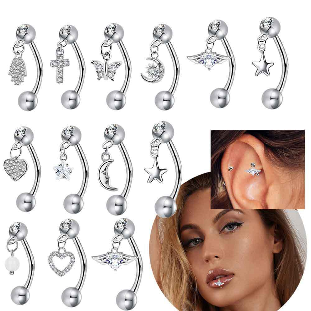 Rook Curved Barbell - 1 pçs borboleta balançar sobrancelha piercing