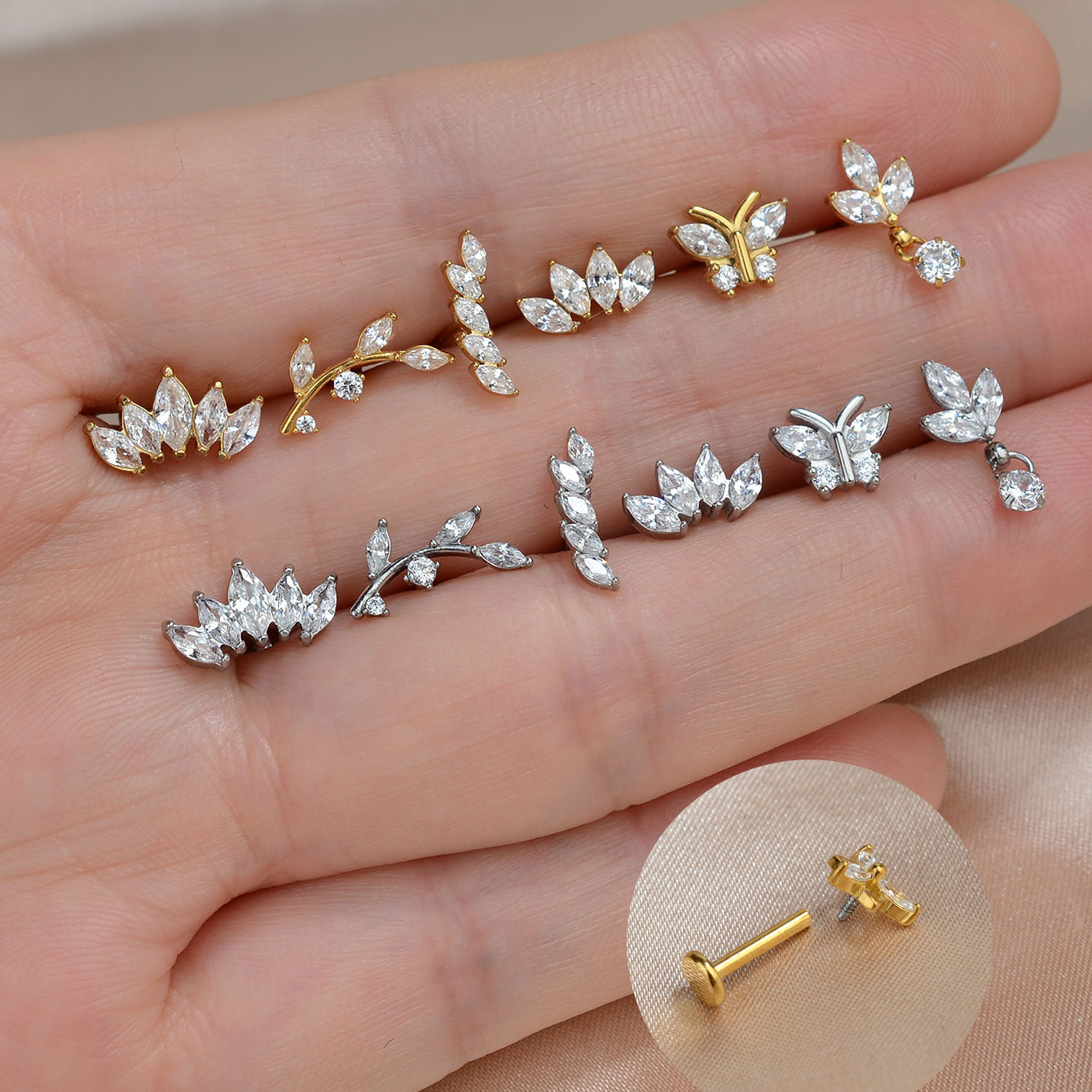 Tragus Flat Back - Brincos de titânio e aço inoxidável,