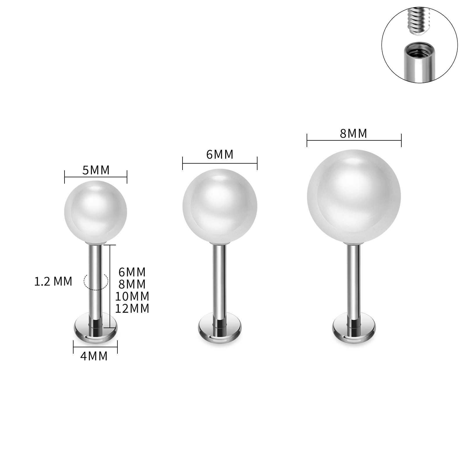 Brincos de pérola de titânio A - Flat Back Labret Stud avaliação e preço