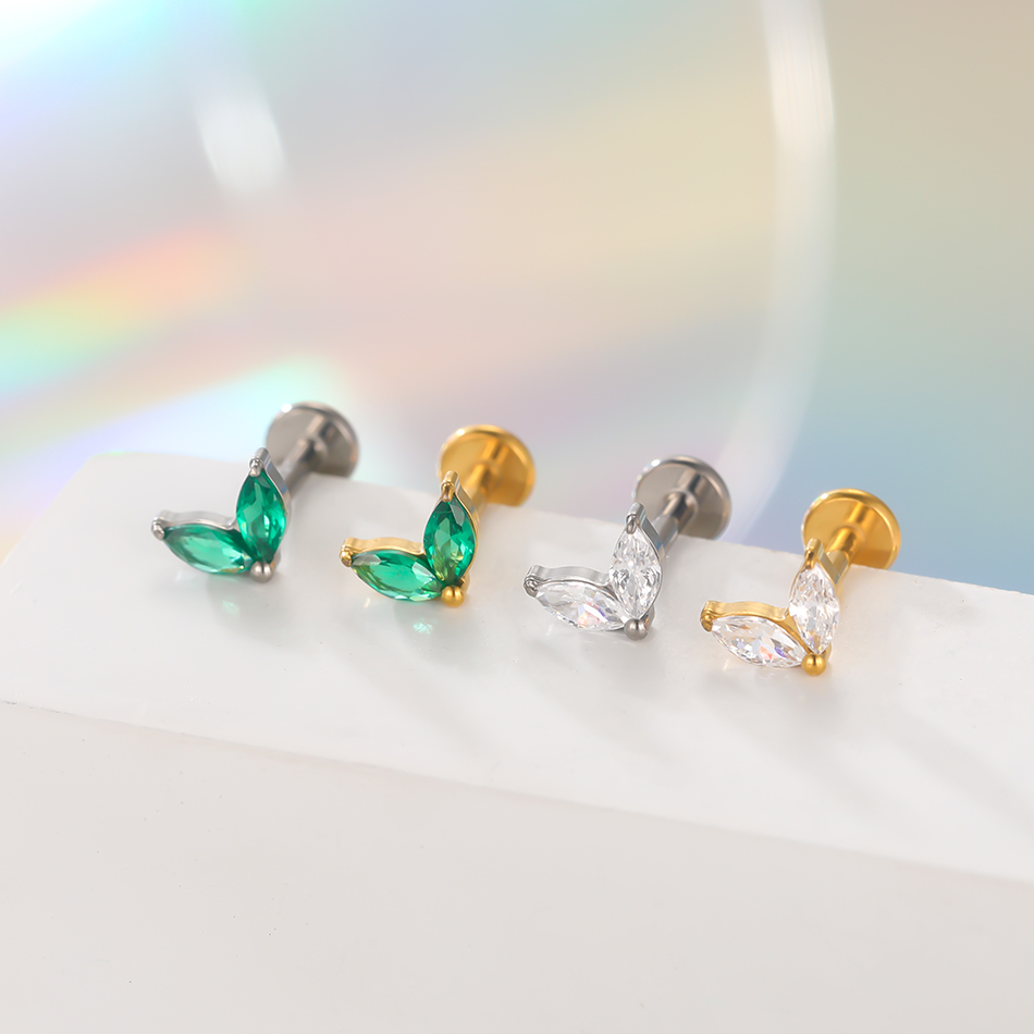 1pc Titanium White Green Zirco - Flat Back Labret Stud avaliação e preço