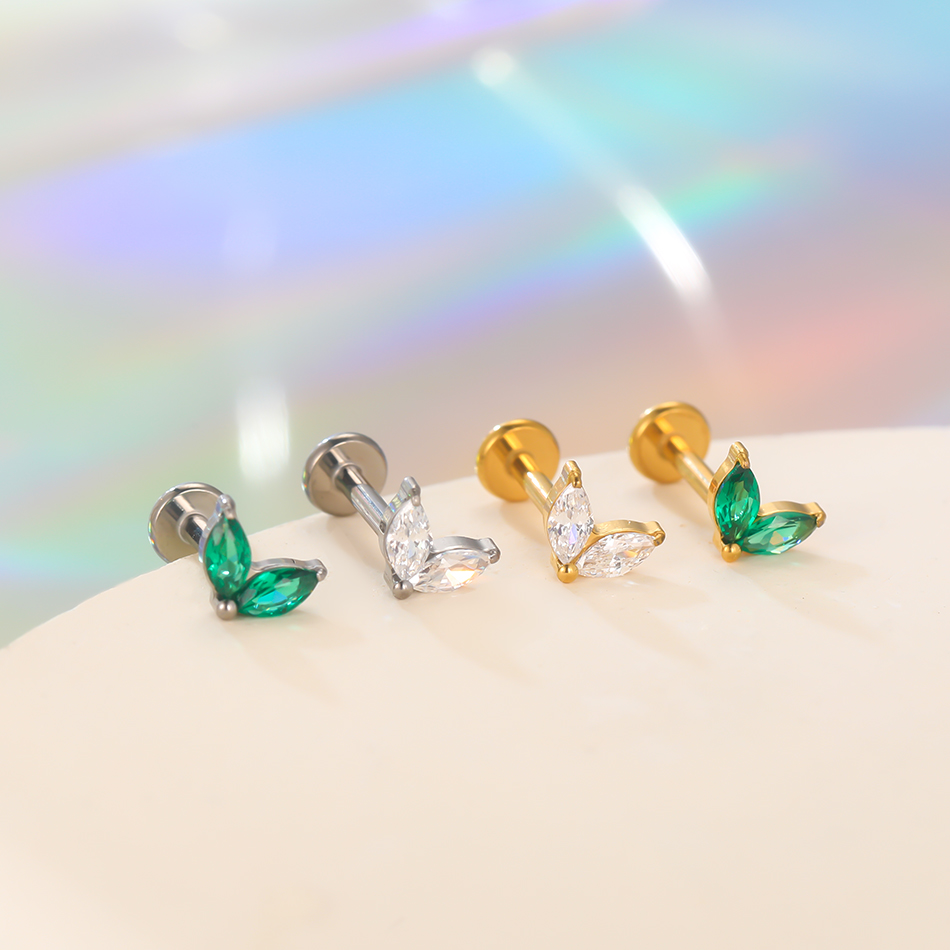 1pc Titanium White Green Zirco - Flat Back Labret Stud avaliação e preço