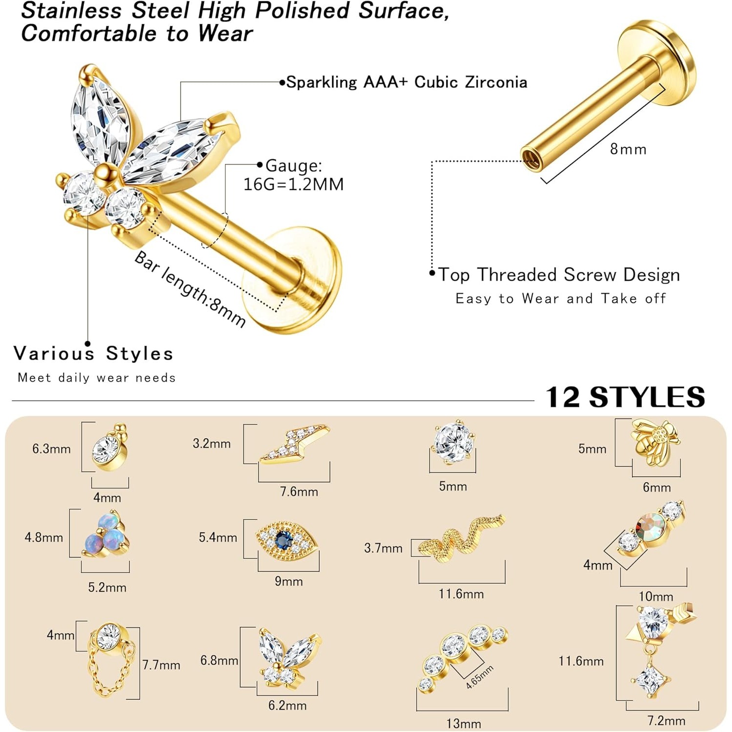 Bobisty 1 peça brincos de cart - Tragus Flat Back avaliação e preço