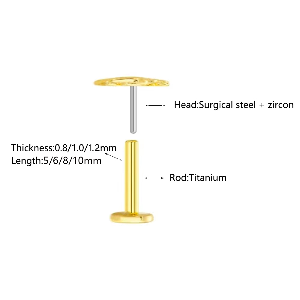 1 peça de brinco piercing com  - Flat Back Labret Stud avaliação e preço