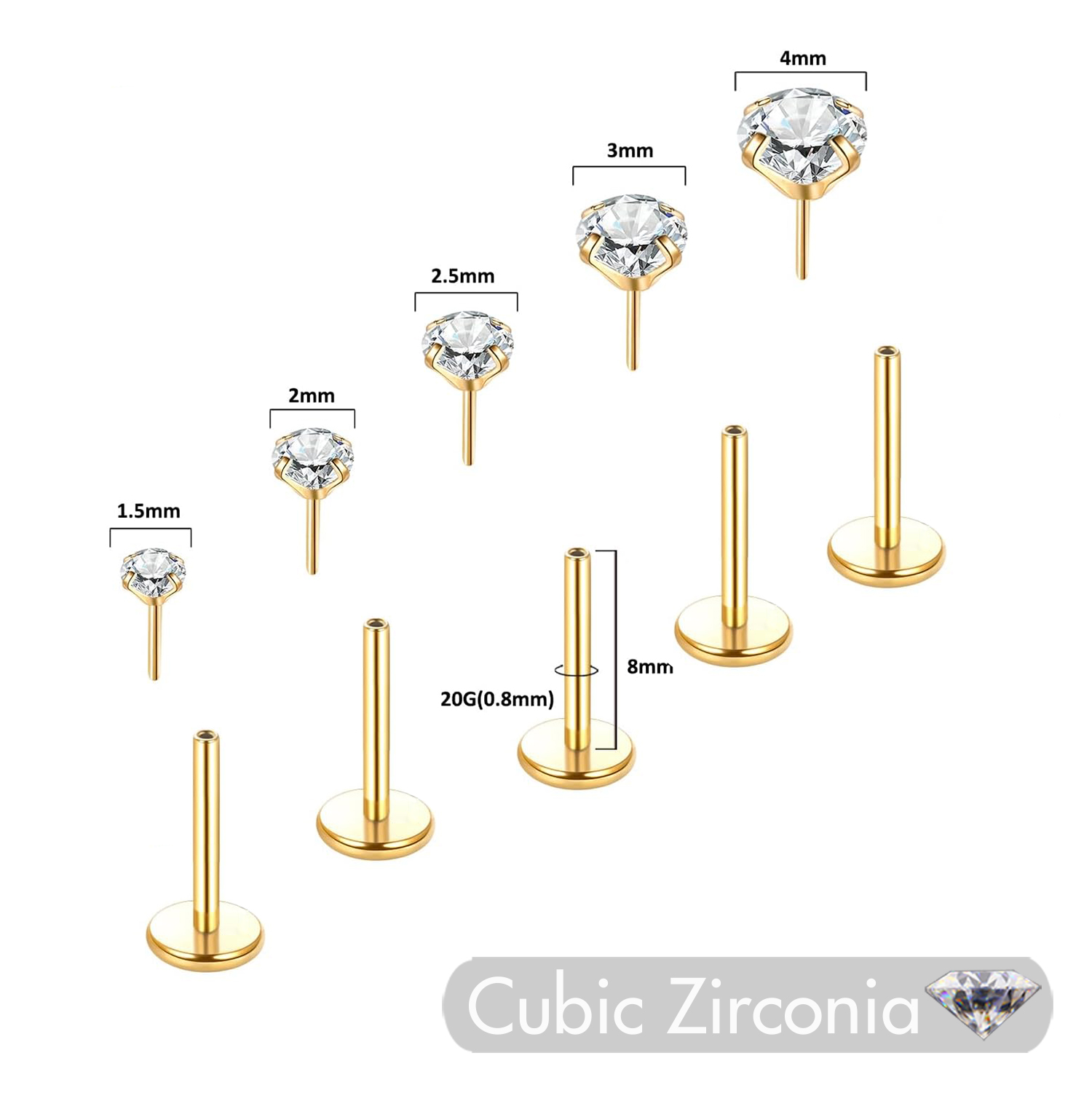 5 Pcs Brincos de Aço Inoxidáve - Flat Back Labret Stud avaliação e preço